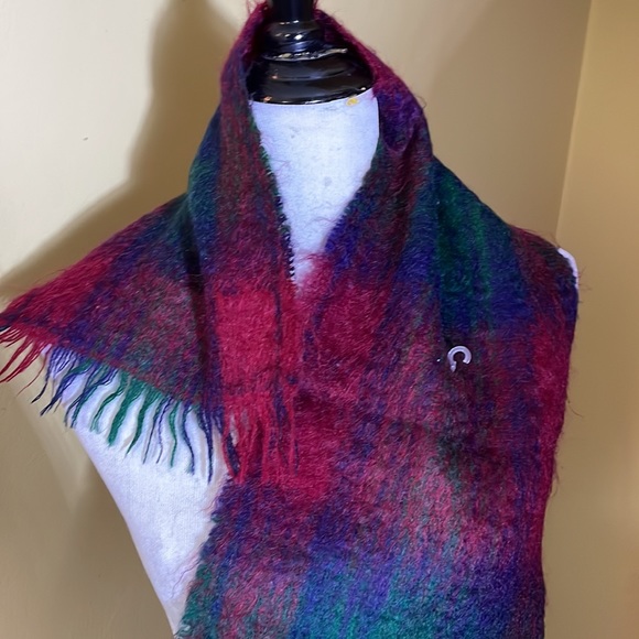 Wool Angora Winter Scarf UNISEX Fringe Edges 9”W x 46”L Plaid Vibrant $160 NEW - Picture 12 of 15